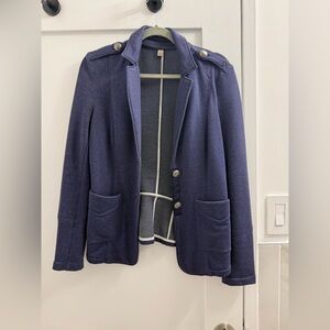 Burberry Dark Blue Sweater Blazer with Button Accents